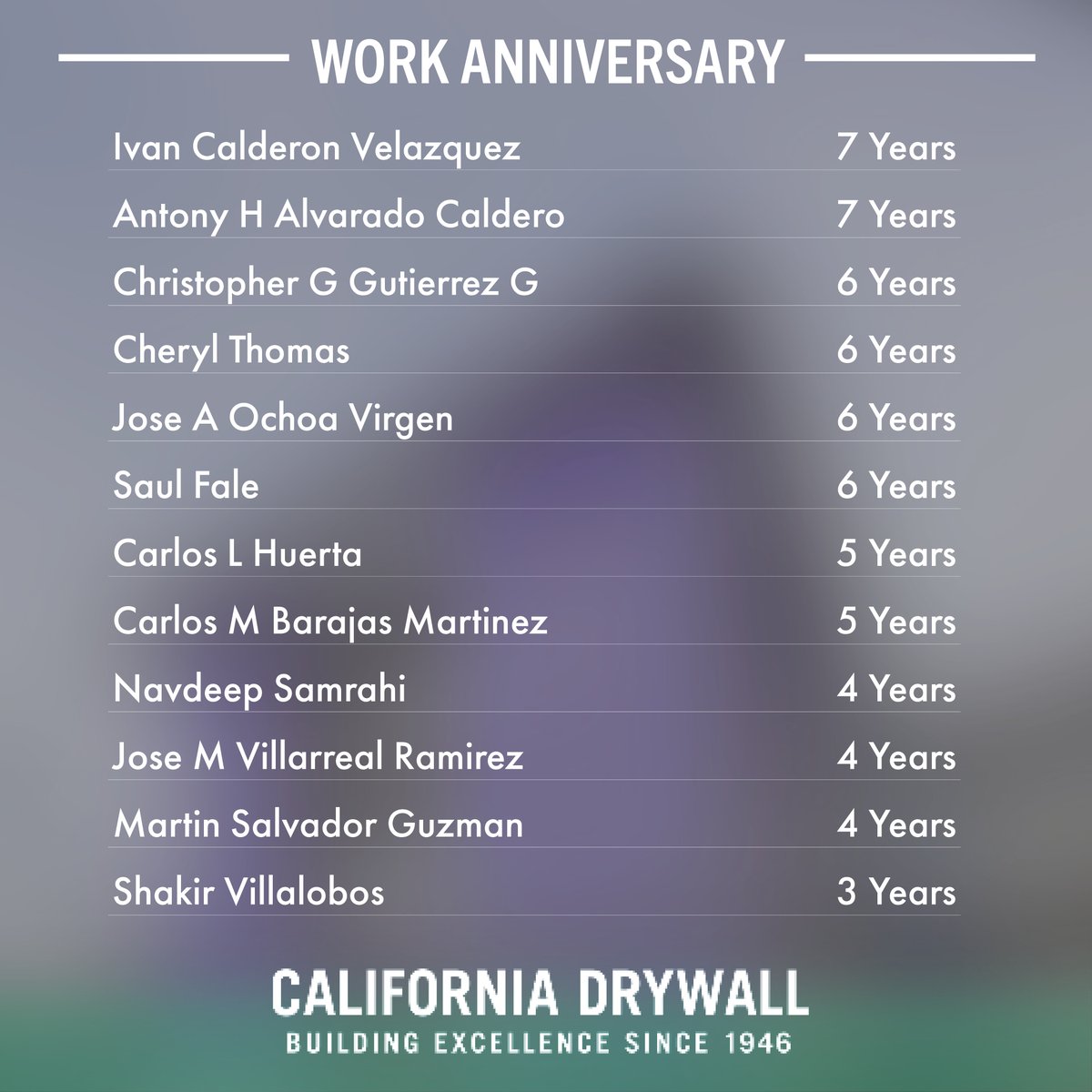CalDrywall's tweet photo. 🎉 Happy March Employee Anniversaries! 🎉 Cheers to another year of hard work, dedication, and success. Thank you for your continued commitment to excellence. Here's to many more milestones together! 🥳👏 #MoreThanDrywall #CalDrywallTeam #EmployeeAnniversary #TeamSuccess https://t.co/sA1wPA3bQS