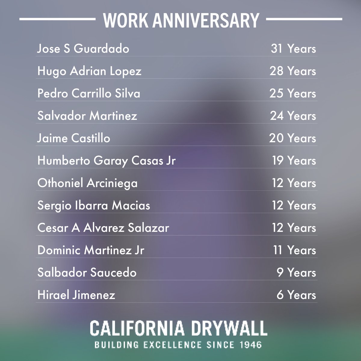 CalDrywall's tweet photo. 🎉 Happy March Employee Anniversaries! 🎉 Cheers to another year of hard work, dedication, and success. Thank you for your continued commitment to excellence. Here's to many more milestones together! 🥳👏 #MoreThanDrywall #CalDrywallTeam #EmployeeAnniversary #TeamSuccess https://t.co/sA1wPA3bQS