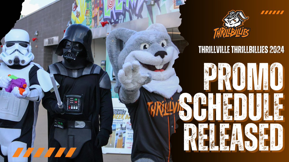 The Thrillville Thrillbillies released their highly anticipated promotional schedule for the 2024 season at Mtn Dew Park. Check out the the full list on our website and let us know which night you are most excited for this season! thrillbillies.com/Promotional_Sc…