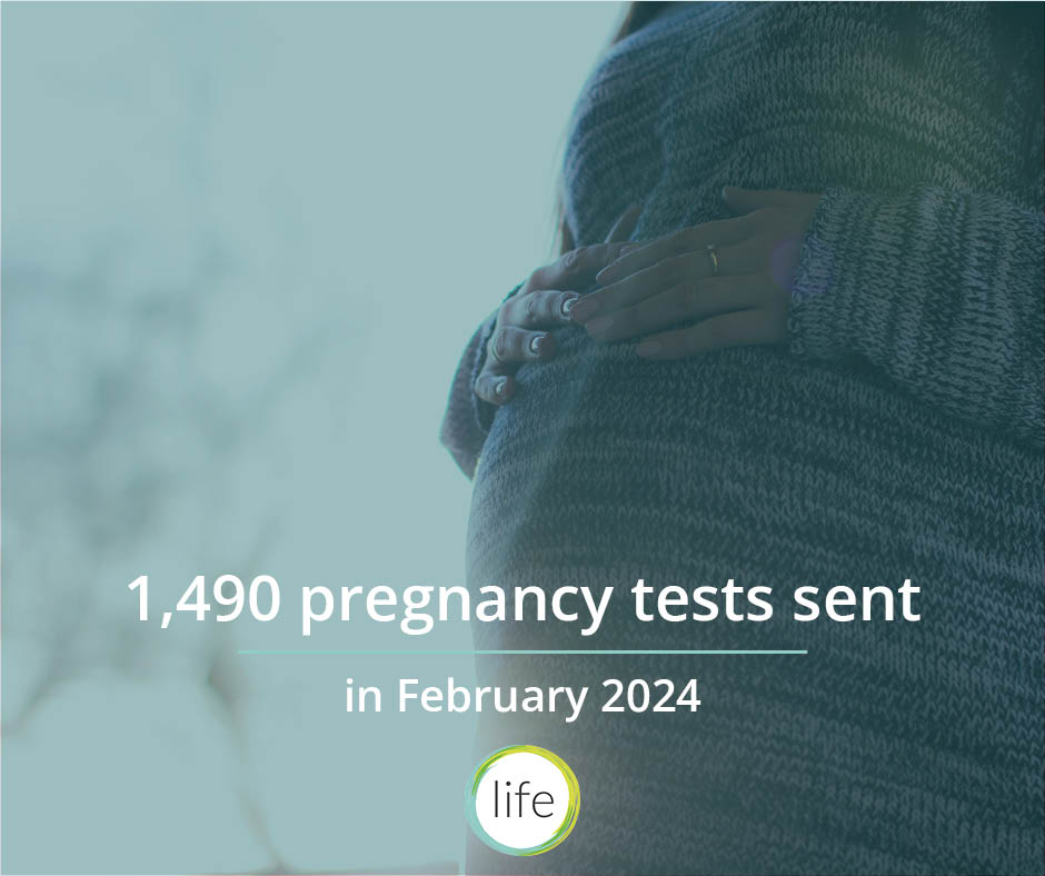 In February, we helped 1,490 women by providing them with free pregnancy tests on request. Each test comes with a supportive message encouraging her to reach out to our counselling team.