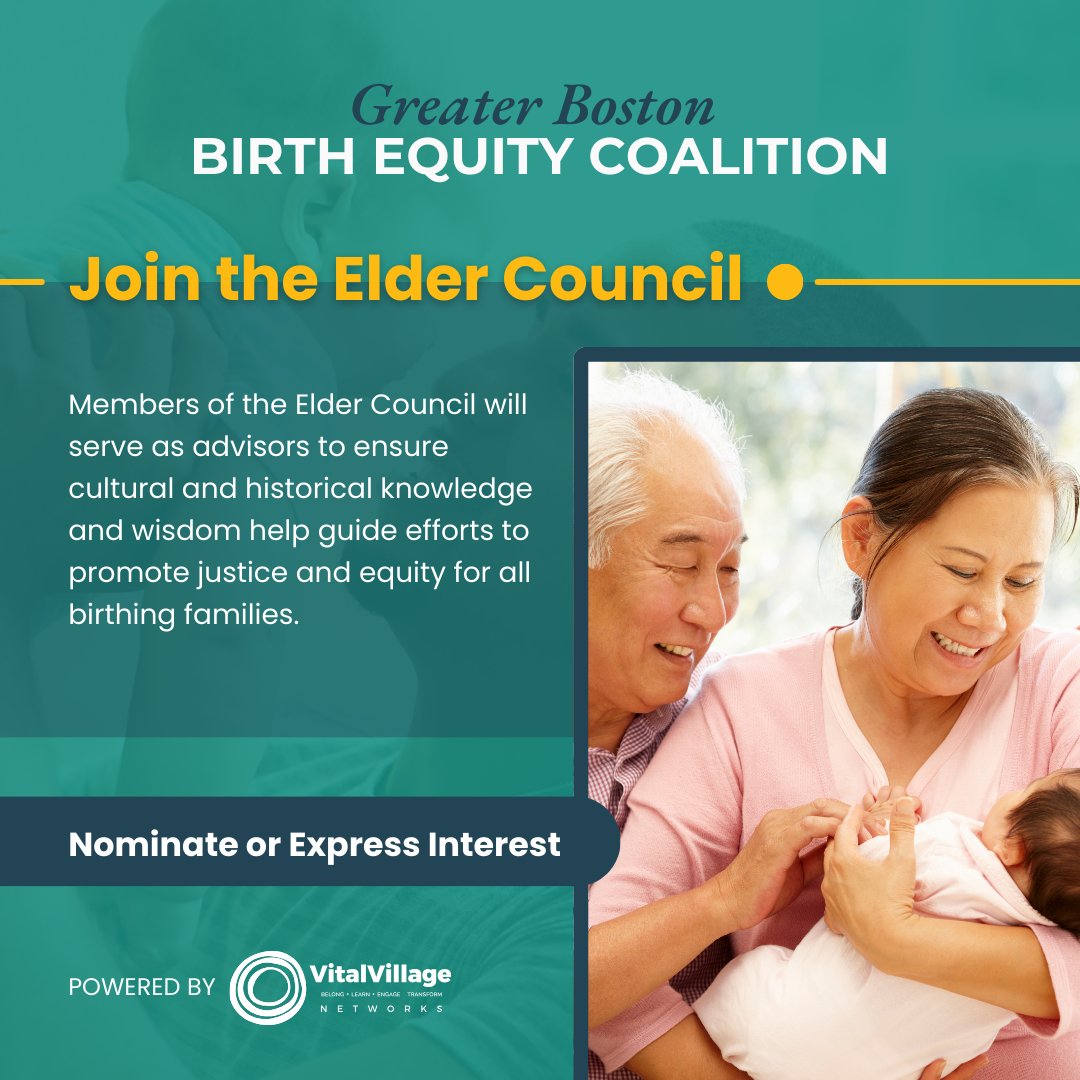 Calling community elders and your valuable wisdom! We invite you to bring your knowledge and guidance to our Greater Boston Birth Equity Coalition. Express your interest in joining the elder council, or nominate someone you know using our online form: cutt.ly/twMonNlo