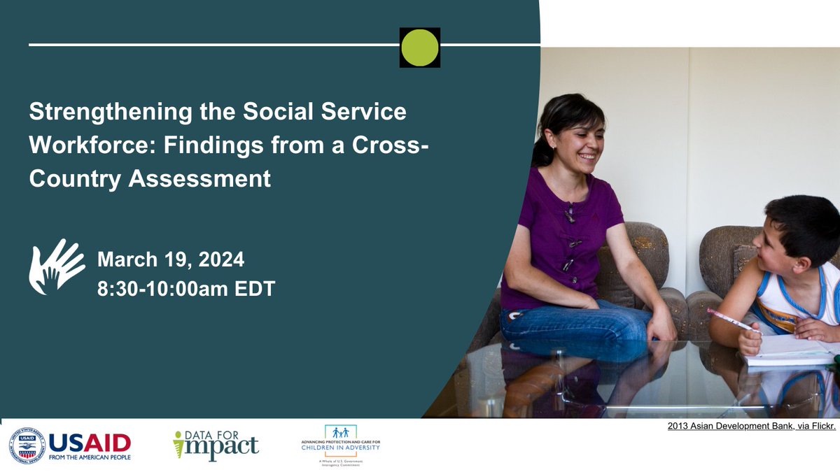 Want to learn strategies to strengthen the #SocialServiceWorkforce? Join @USGforChildren & D4I for our next #ChildrenInAdversity webinar, where presenters will discuss assessment findings from three countries. ow.ly/bwJP50QTvv3

@USAIDRwanda @USAIDCambodia @USAIDArmenia