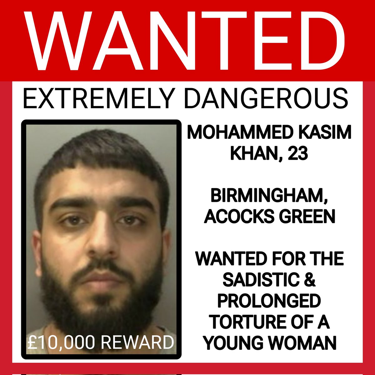 Wanted for a 5 hour attack on a young woman at an HMO in Acocks Green. Continuously beat the victim and poured bleach into her eyes and mouth. Her hair was burnt and she was forced to strip naked and eat cat food and litter. SHARE THIS EVERYWHERE! #Brum #Birmingham