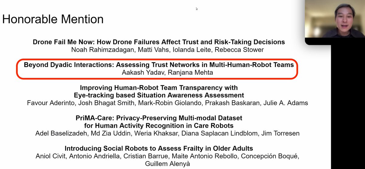 nimrobotics's tweet photo. Had a fantastic time presenting my work on multi-human-robot teaming at the 2024 ACM/IEEE International Conference on Human-Robot Interaction (HRI 2024) 🤖 in Boulder. w/w @YinsuZ @ranjanamehta 

Learn more: https://t.co/94vfPvYoZQ

@uwisye @neuro_ergo #ACM #IEEE #HRI2024 https://t.co/T6nK67hS3U