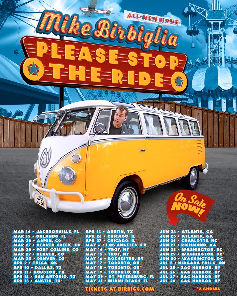 Here’s where I’ll see you through the summer. Big announcement for the fall tour coming VERY SOON. Last chance to chime in with cities for the fall tour…Loving the ride. See u out there. 🚐 tix: birbigs.com