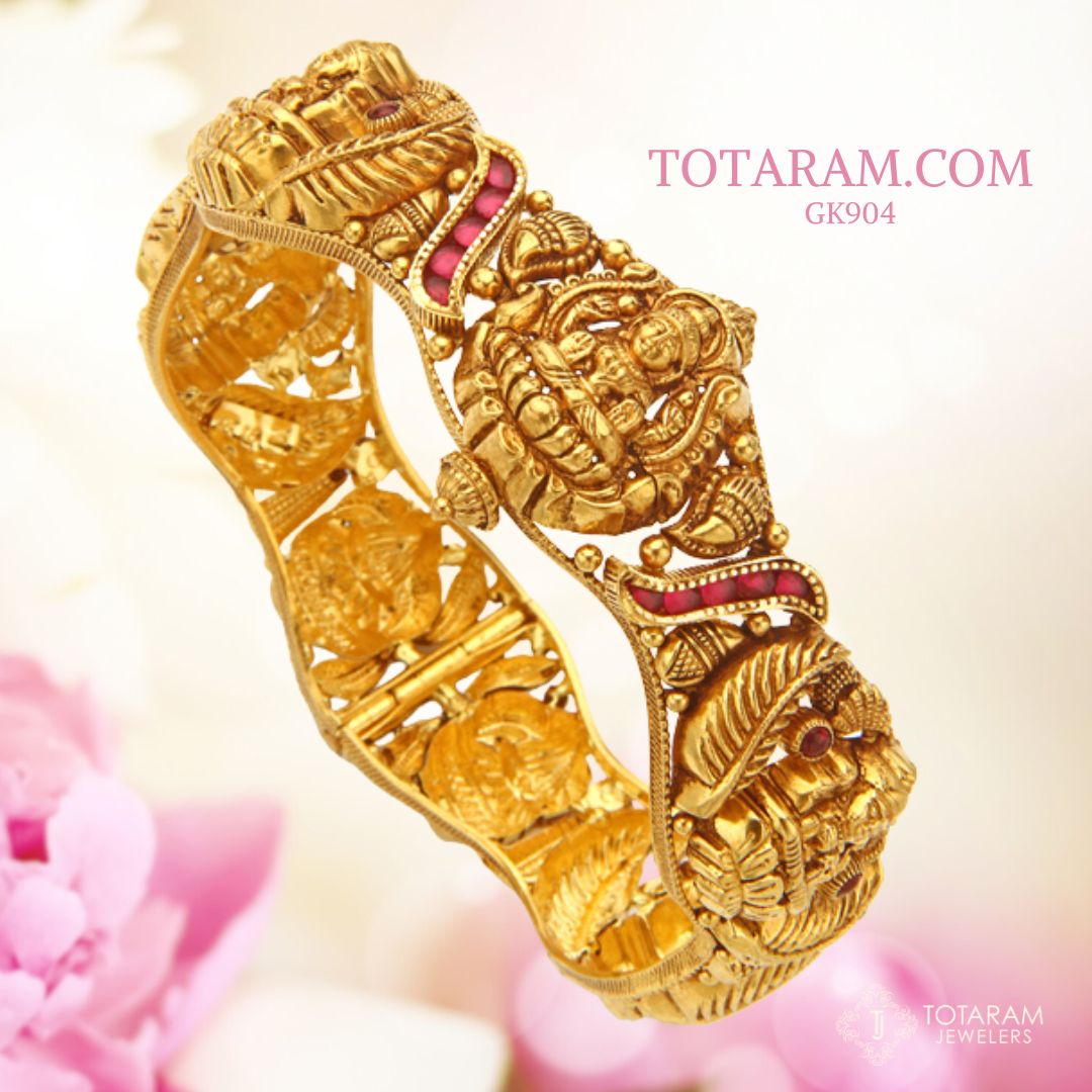 Buy 22Kt Antique Gold Lakshmi Devi Design Gheru Kada Bangles 179VG216  Online from Vaibhav Jewellers
