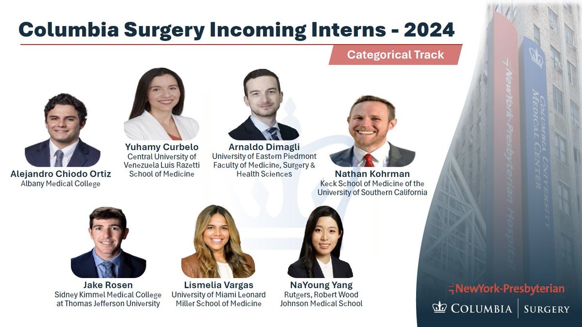 Another stellar class of incoming interns @ColumbiaSurgery. Welcome to the team! We are excited to have you join us. #Match2024 #GenSurgMatch