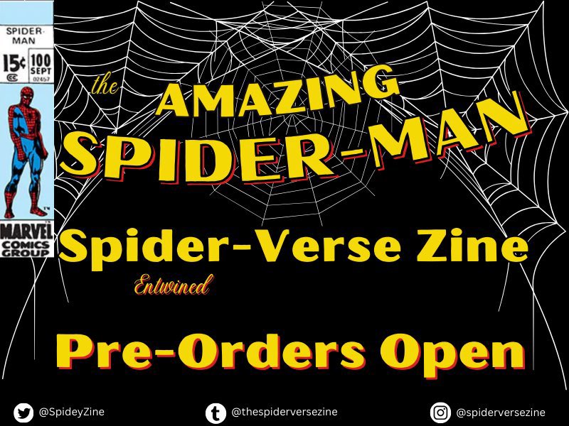 SpideyZine's tweet photo. ATTENTION SPIDER-SOCIETY!
Pre-Orders for our zine close today at 12:01 AM PST! 
This is your last chance to emerge yourself in the Spider-Verse with the wonderful collection of art + writings our contributors have made so please head over to our shop! 

https://t.co/jNVUUSQRB5 https://t.co/TzKbc97PxU