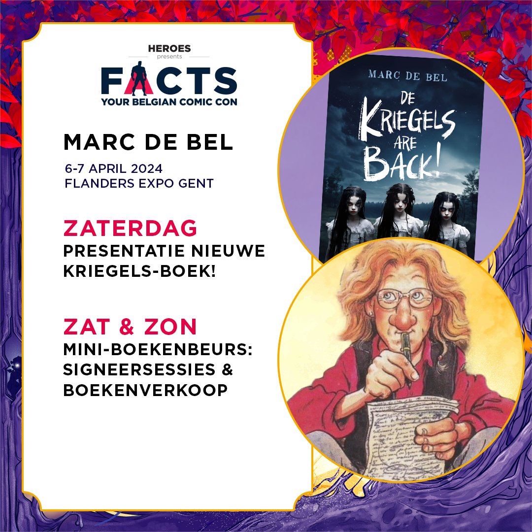 FACTSConvention's tweet photo. Mini-boekenbeurs met #MarcDeBel op FACTS!
👐 Presentatie nieuwe Kriegels-boek op 6 april
📘 Koop boeken uit zijn complete oeuvre ...
✏️... en laat je boeken meteen signeren, op zat & zon!
Ontmoet hem op 6-7 april, in Flanders Expo Gent!
🎫 Tickets & info: https://t.co/W6PqRHWDyt https://t.co/nQyzVw2wQ0