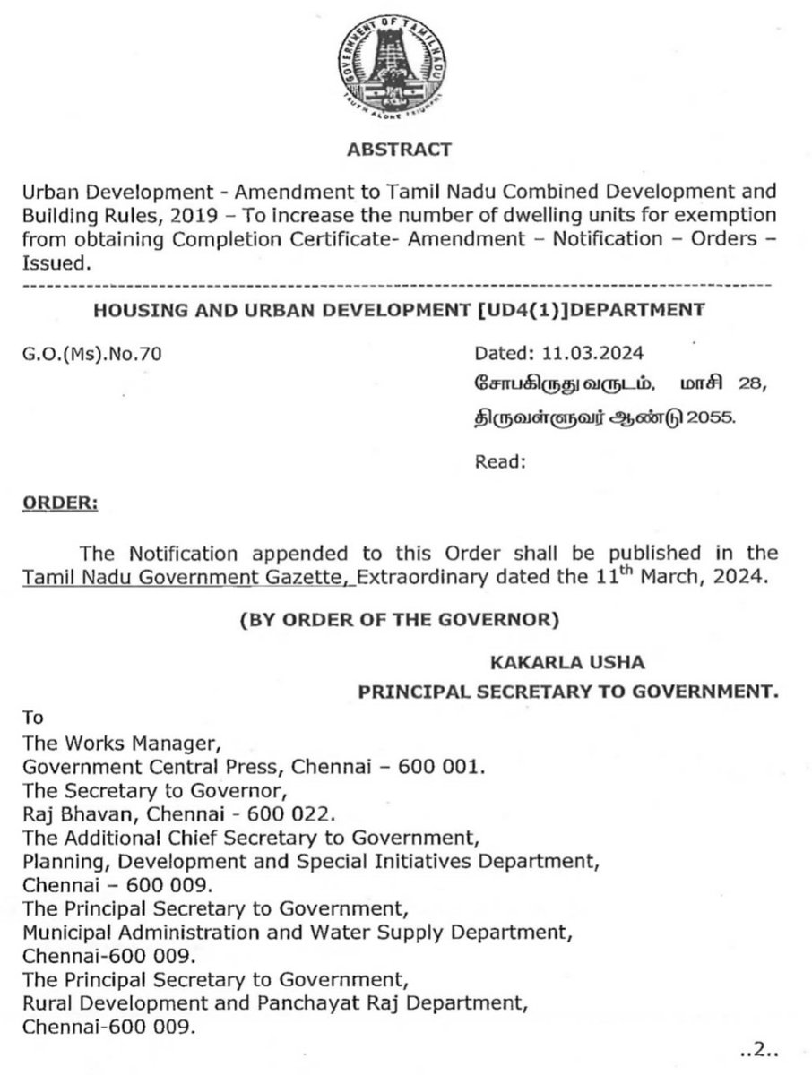 MRK_POLLACHI's tweet photo. Urban Development - Amendment to #TamilNadu Combined Development & #BuildingRules, 2019 – To increase the number of dwelling units for exemption from obtaining "Completion Certificate" - Amendment – Notification – Orders – Issued.
#CompletionCertificate
#TNRERA
#builders https://t.co/wkSOMWke4A