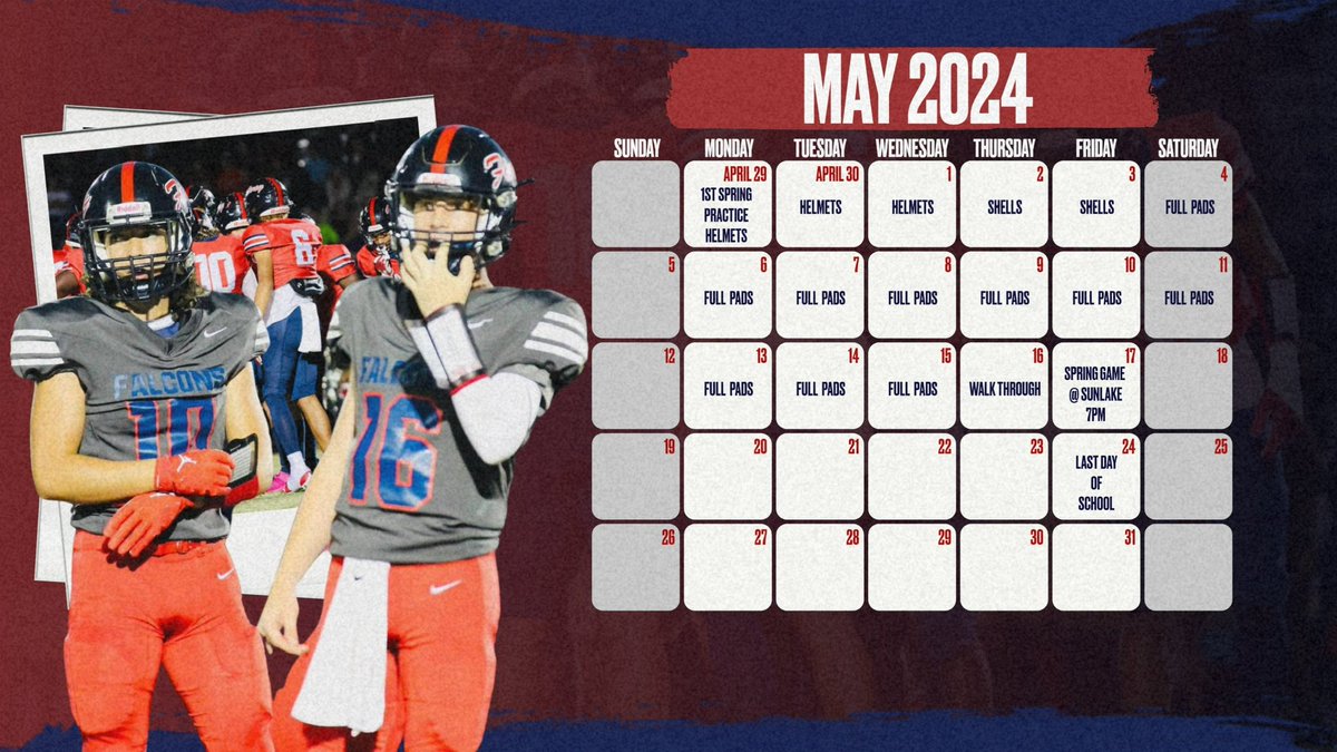 Our 2024 Spring football schedule.

#SoarAbove | #JustWork