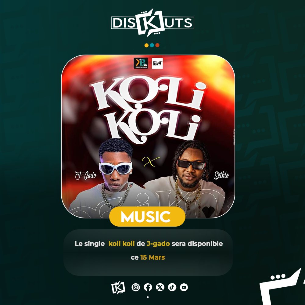 Diskutsmedia's tweet photo. Après la sortie de son titre Yito , @J-Gado   annonce la sortie d'un nouvel opus, une collaboration avec Sethlo Officiel  intitulée koli koli qui sera disponible à 19h.

https://t.co/dWq6PBAEve

#diskuts #musique #media #benin #JGado #Togo  #Sethlo https://t.co/5Cfl6nQIU2