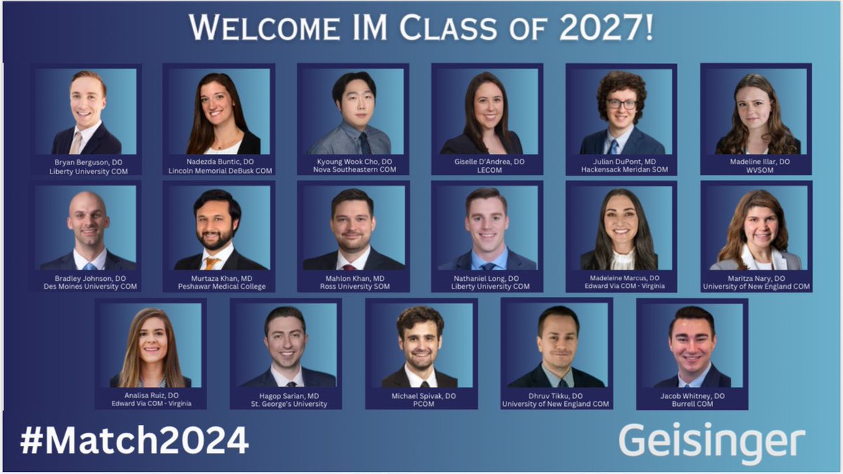 CONGRATULATIONS TO THE CLASS OF 2027!!! We are incredibly proud and excited to welcome our incoming class! #match2024 #residency #MedTwitter #eras #nrmp @GeisingerGme #matchday @PCOMeducation @1LECOM @RossMedSchool @StGeorgesU @bcom_nm @vcomvirginia @nsucomed @WVSOM @HMHNewJersey