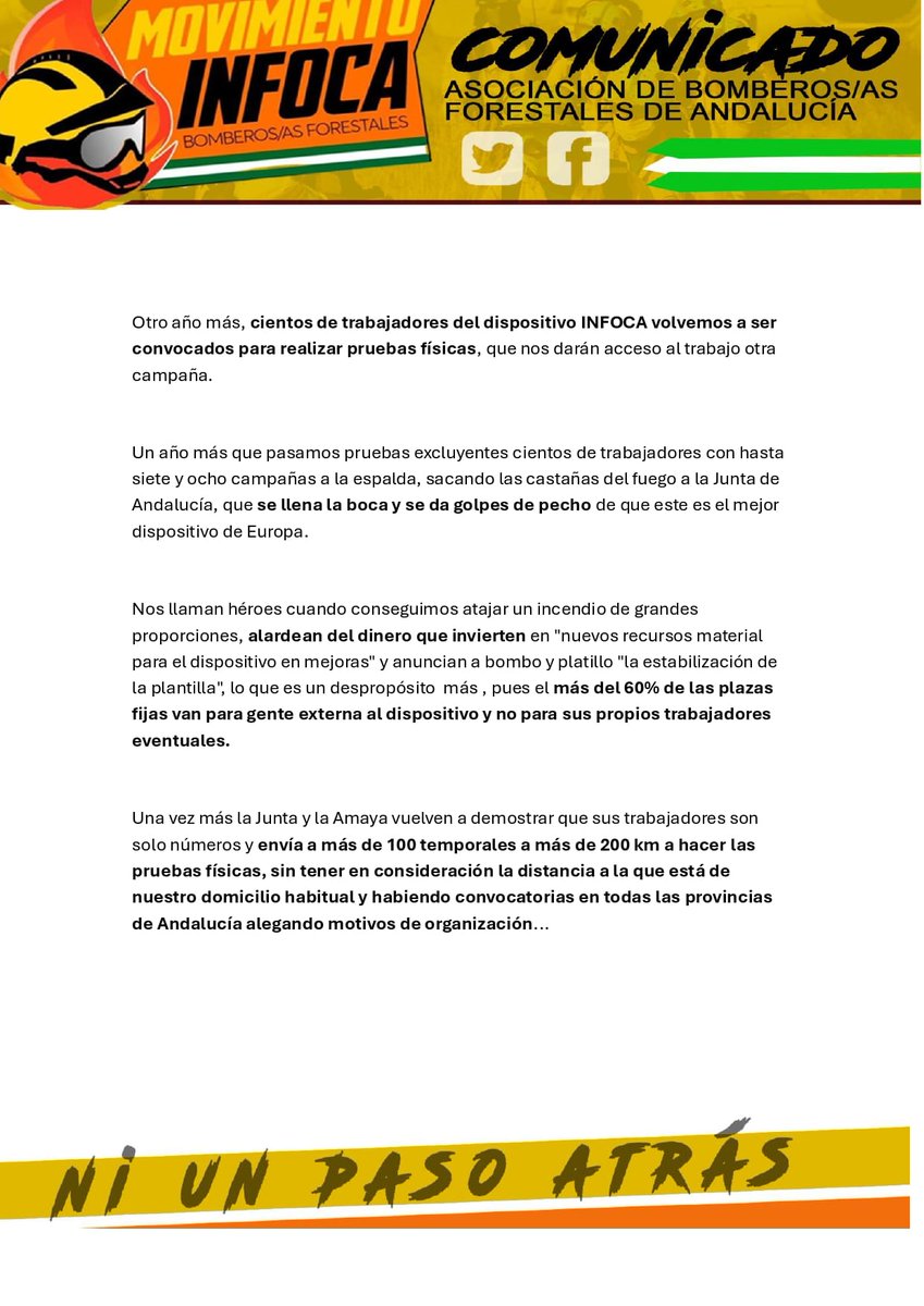 MovimientoINFO3's tweet photo. La Junta y la Agencia AMAyA envía a más de 200 Km de su domicilio a eventuales de  INFOCA para realizar pruebas físicas habiendo convocatorias en todas las provincias de Andalucía...
@amaya_uita @AmayaUgt @CCOOAMAYA @CgtAmaya @gregolpzrdrgz @antoniosanz @AndaluciaJunta https://t.co/3KzP3d9uIm