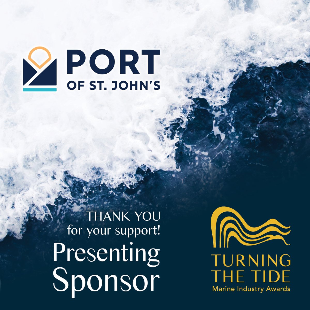🌊🏆 Thank you to St. John's Port Authority for your continuous support of Turning the Tide! 
Your commitment to recognizing maritime industry achievements helps us spotlight its innovation, excellence and leadership!🚢💙 #TurningTheTide #MarineIndustry #StJohnsPortAuthority