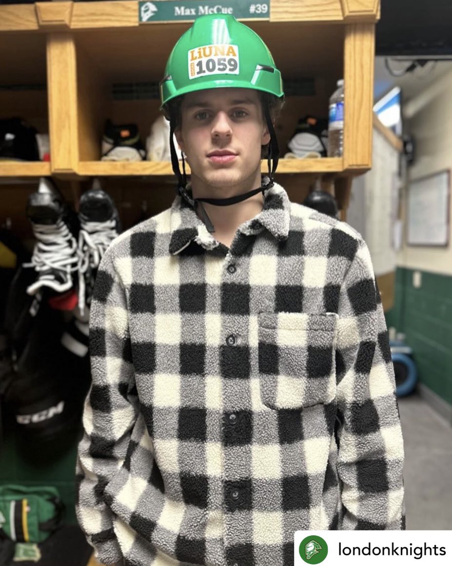 Congrats to Max McCue of @londonknights on being the #Local1059 Hardest Working Player for February! 💪👷‍♂️ #SkilledLabourBuildingTheFuture #BuildingOurCommunity #SkilledTrades #ldnont #Liuna #ConstructionWorker #Construction #Union #UnionStrong #UnionProud #BuildingLondonOnt