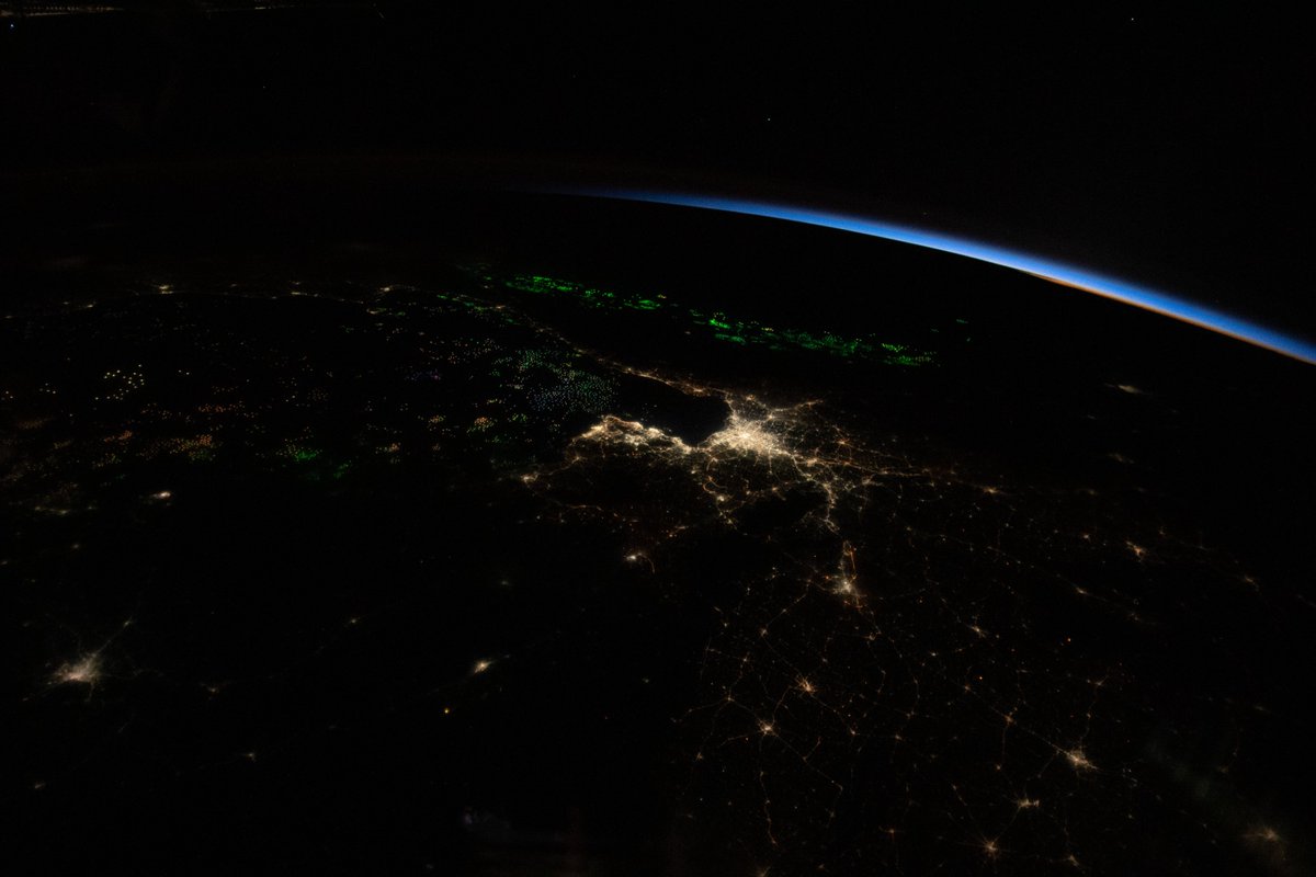 lunarloral's tweet photo. One thing I did not expect to see from space: the world’s fishing fleets. The multicolored arrays of light on the water are fishing boats. These are only two of many hot spots – the Arabian Sea along India’s west coast, and the Gulf of Thailand and Andaman Sea, divided by Thailand and Malaysia.