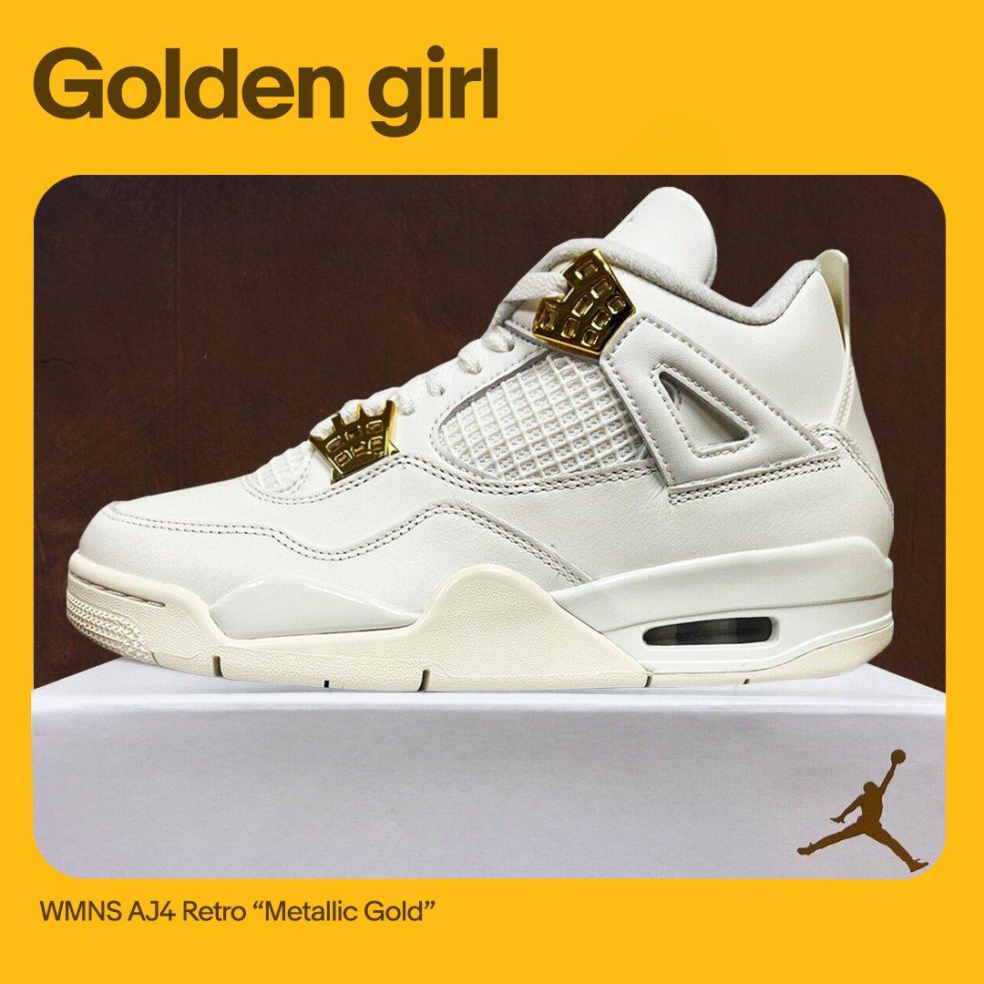 Jordan Brand has struck gold with the new AJ4s. If you missed this WMNS drop, we've got pairs on site backed by eBay Authenticity Guarantee ✅ Shop Now: ebay.to/AJ4-MetGoldTW