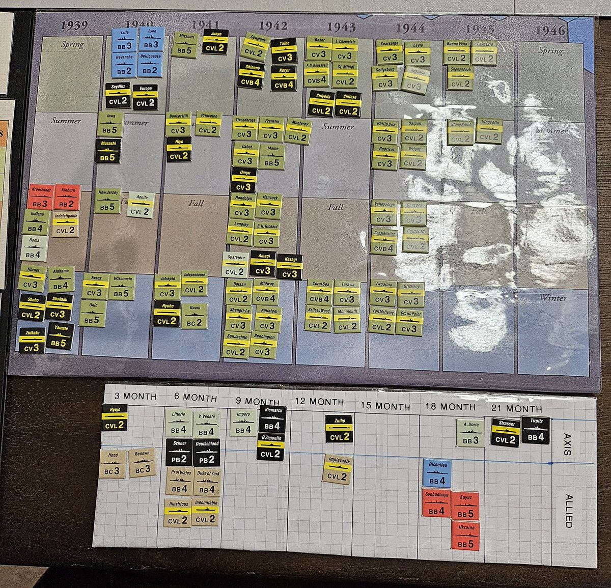 JeremyRoss77's tweet photo. Update on the #ww2 #strategyboardgame . I've finished about 60% of the game. 95% of the pieces on the maps are correct. Technology and weather are done. Half of the country guides are done. He is a little sneak peek of the Pacific map, both Imperial Japan and USA naval forces at the start, and the naval build out player aids. It's slowly coming together.