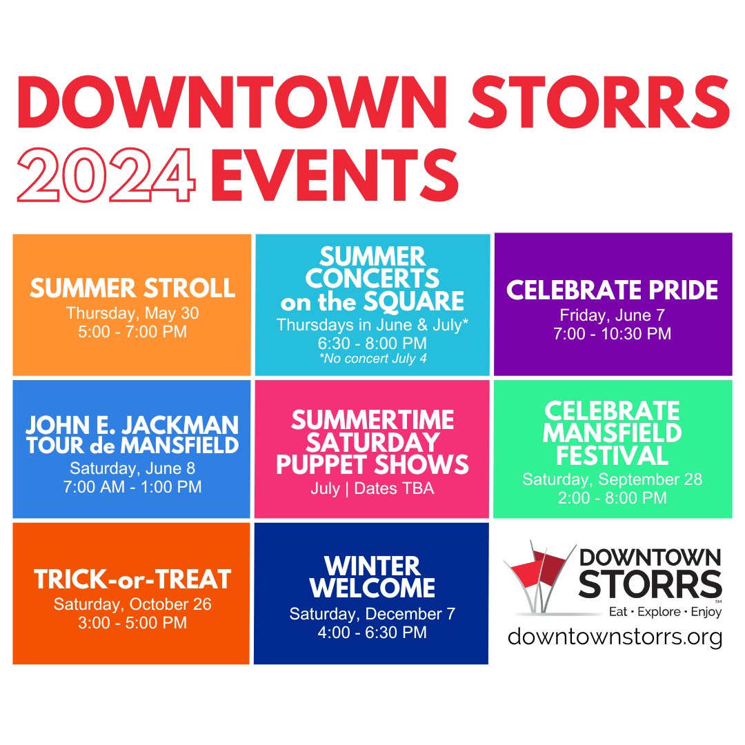 Save the dates for fun for all ages in Downtown Storrs!

Details for each event at downtownstorrs.org 

#DowntownStorrs #Storrs #MansfieldCT #UConn