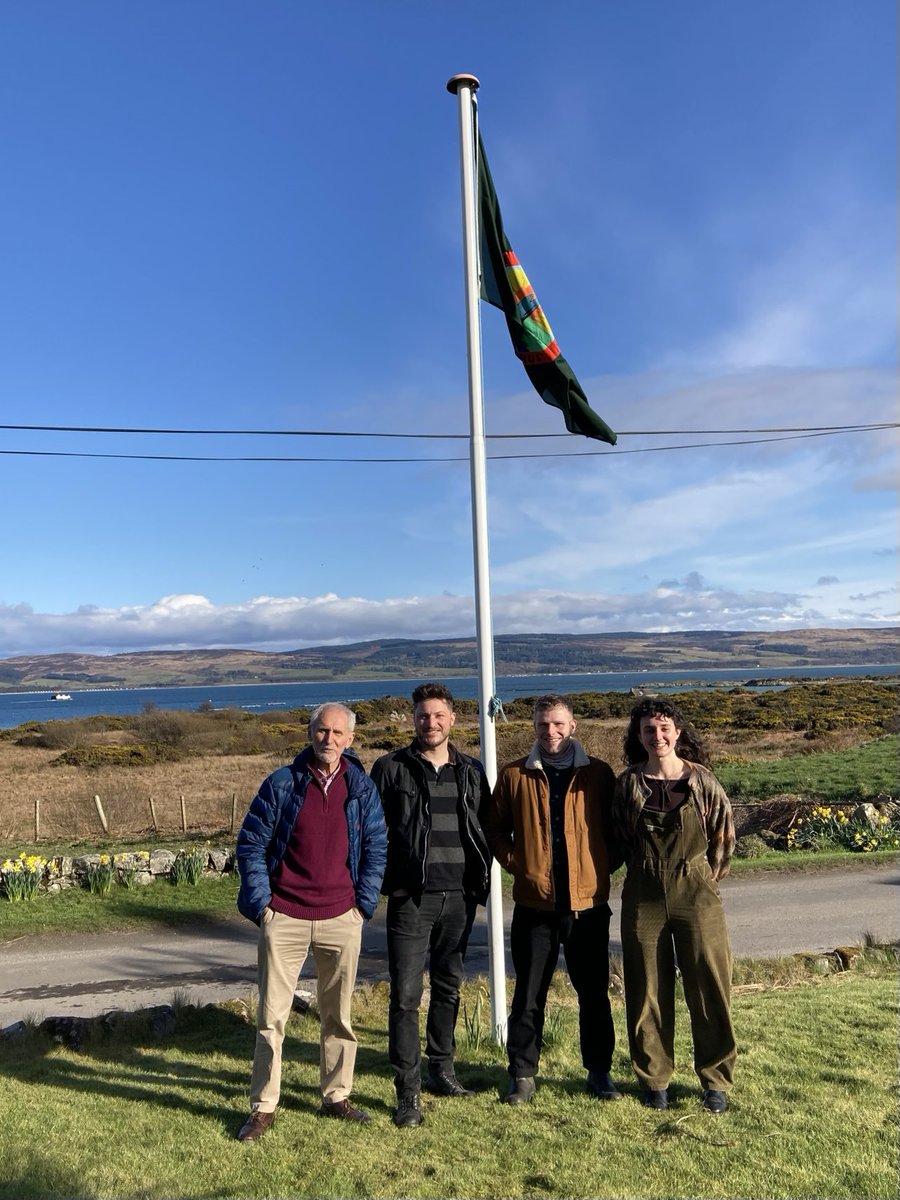 ⁦@CommunityLandSc⁩ CLS team enjoying the 22nd anniversary of the Gigha buyout in classic Gigha weather ⁦<a href="/isleofgigha/">Isle of Gigha Heritage Trust</a>⁩