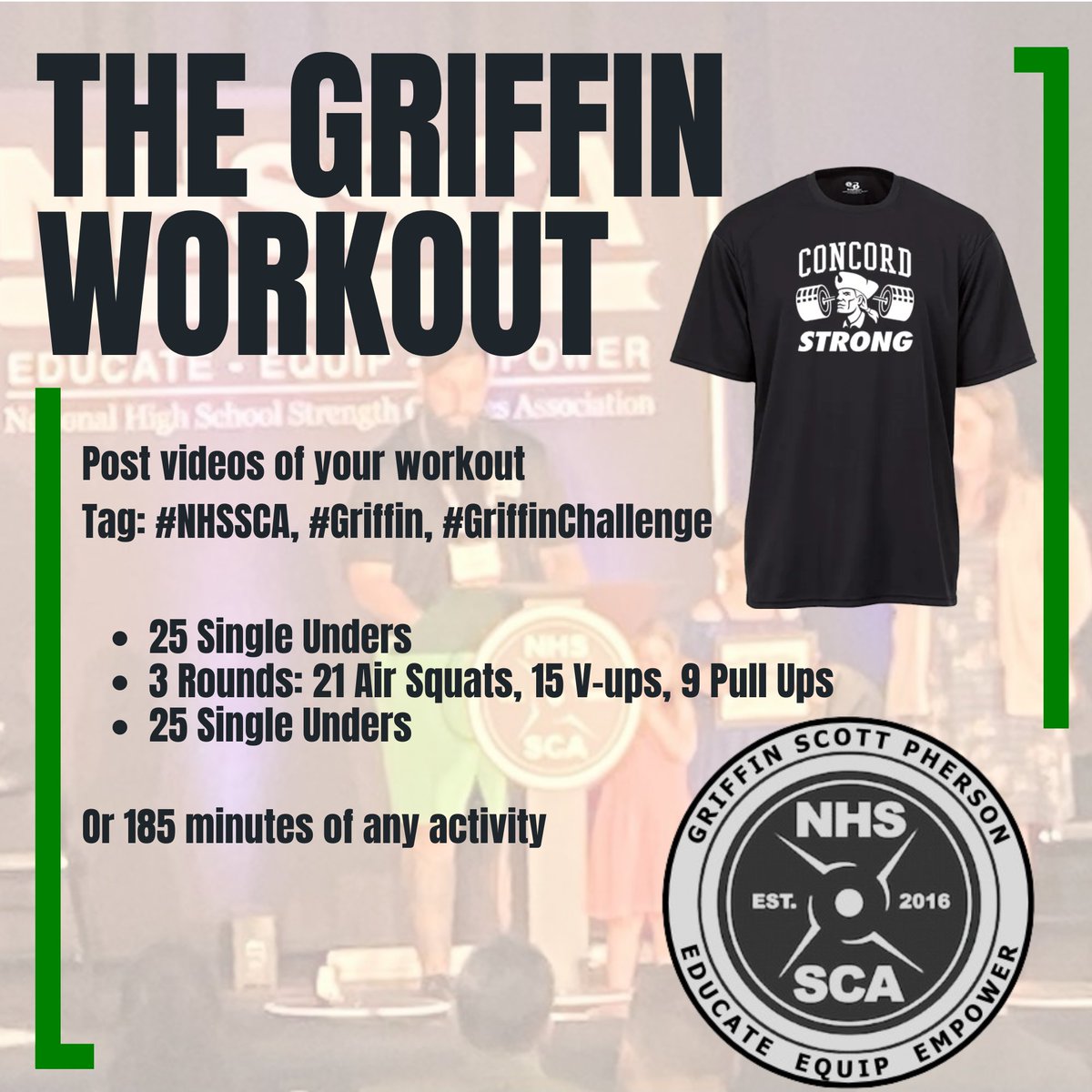 We are very lucky to have Coach Pherson @CoachPherson as part of our #Family and are grateful that we get to support him and Griff's legacy. Post a video of you/your kids doing a workout, tag #NHSSCA and #GriffinChallenge, and show your support for Coach Pherson and his family.