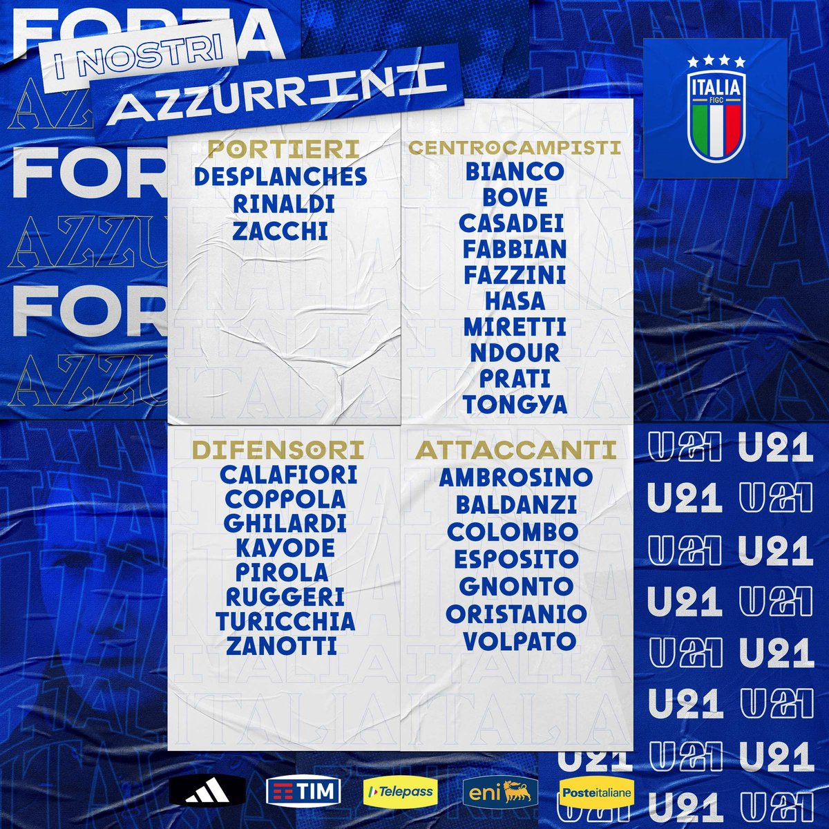 Azzurri's tweet photo. #Under21 🇮🇹

I 2️⃣8️⃣ convocati di Nunziata per le gare in programma a Cesena e Ferrara contro Lettonia e Turchia 💙

▶️ https://t.co/i0kimMWXew

#Azzurrini #VivoAzzurro https://t.co/hCYFrrLoV0