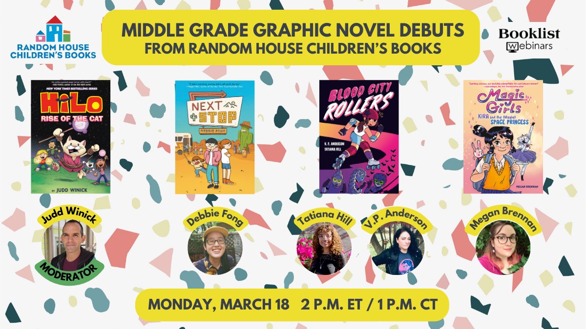 How to make Monday better? 🤔Join us and @RHCBEducators for a Debut MG Graphic Novel panel featuring: 💭V.P. Anderson 💭Tatiana Hill 💭@megthebrennan 💭@debbiefongdraws Moderated by @JuddWinick! #ReadGraphic and save your seat now: bit.ly/3T6cV3W