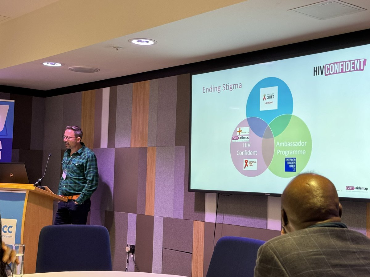 @londonftci Stigma Programmes: 🗣️HIV Ambassadors by @THTorguk ; and ✅HIV Confident by @NAT_AIDS_Trust @Positively_UK and @aidsmap presenting about our work at @HIVPreventionEn Stigma Symposium in Birmingham.