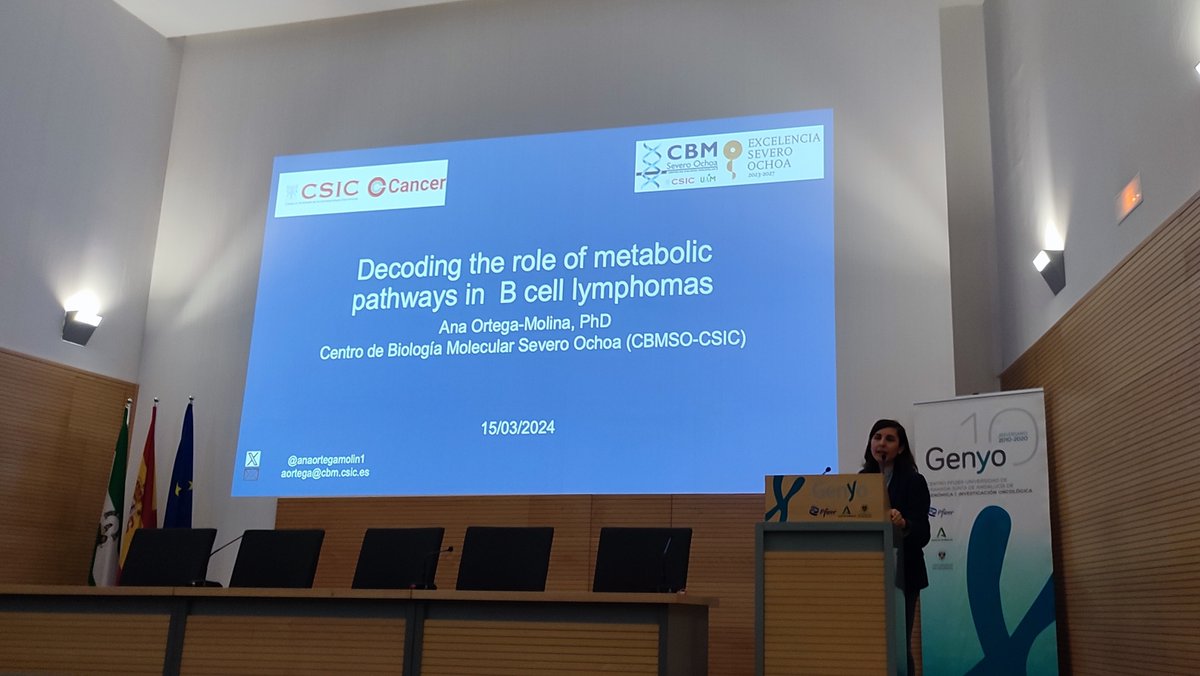 Very interesting talk from @AnaOrtegaMolin1, we have learned metabolic pathways that may open the door to the treatment of B-cell lymphomas. Impressive work 🤩🔬👩‍🔬@CBMSO_CSIC_UAM @CancerCSIC