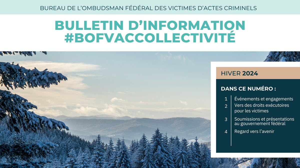Bonjour #BOFVACCollectivité! Lisez notre bulletin d'information de l'hiver 2024 pour une mise à jour sur nos récents projets, nos priorités et pour savoir ce qui nous occupe depuis ces derniers mois : bit.ly/3v1Qsxe
Pour vous inscrire : info@ombudsman.gc.ca