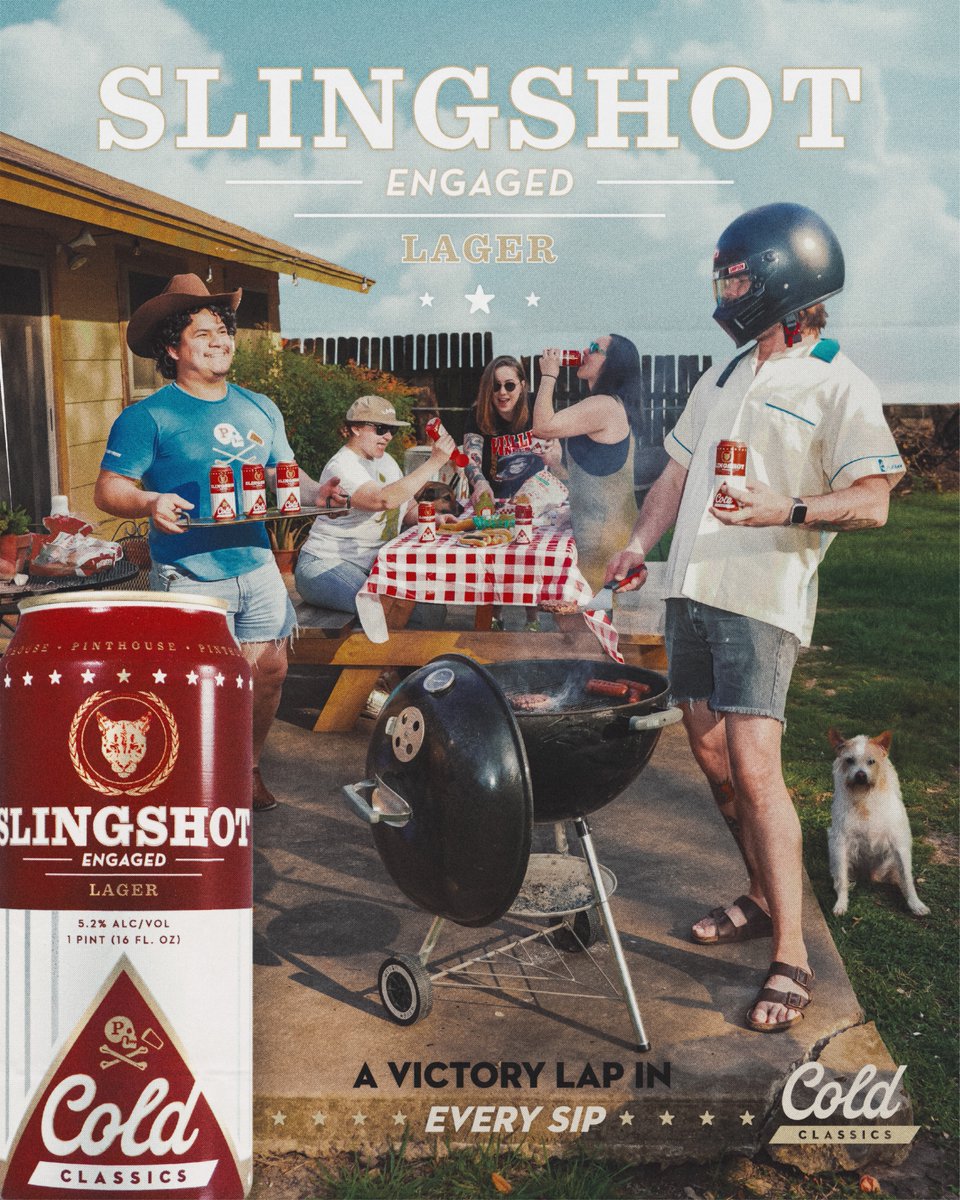 PinthouseBeer's tweet photo. Life goes fast, but with Slingshot Engaged Lager (5.2% ABV - $14/4pack) you can keep up! The second Cold Classics release of 2024 is here and ready to give you that sweet, sweet taste of victory.
#pinthouse #slingshotengaged #lager #coldclassics #austintx #weekend #bbq #vintage https://t.co/VoU6OESvkQ