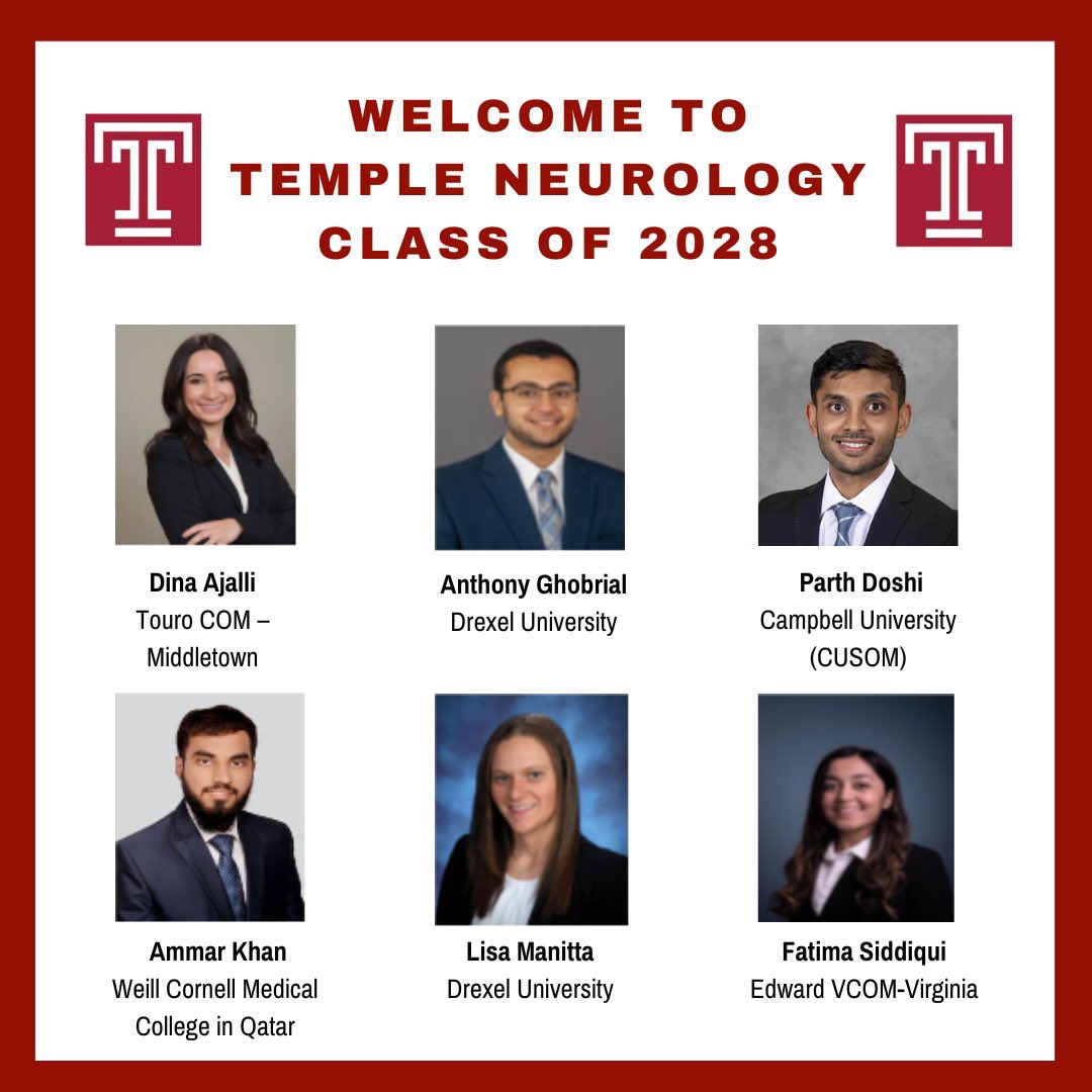 TempleNeurology's tweet photo. Excited to introduce the newest members of Temple Neurology, welcome to our incoming residents! #Match2024 https://t.co/a0mgILIHjG