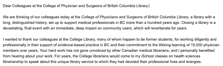 giustini's tweet photo. In gratitude to our Canadian #medlibs medical librarian colleagues, past and present, who have provided library services and support to members of @cpsbc_ca for more than a century 💐Library closures are devastating

https://t.co/9CGcGBhgW2 https://t.co/5GwIwk2JMg