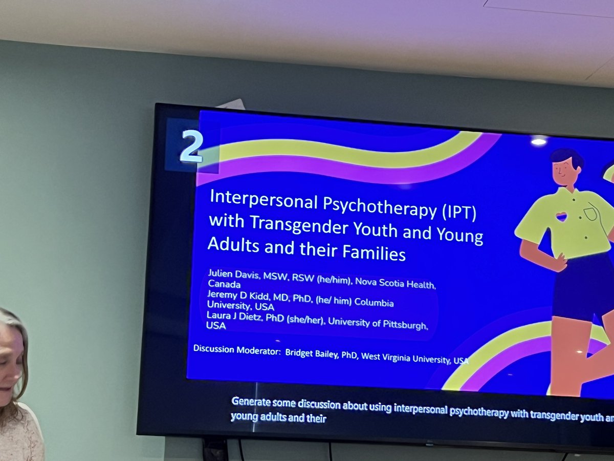 rduggins's tweet photo. Outstanding presentation on using IPT to support transgender youth and young adults and their families. Such compassionate therapists. Such great work. #isiptcon2024 #isipt #ipt #iptuk https://t.co/dSt9Ifpi1T