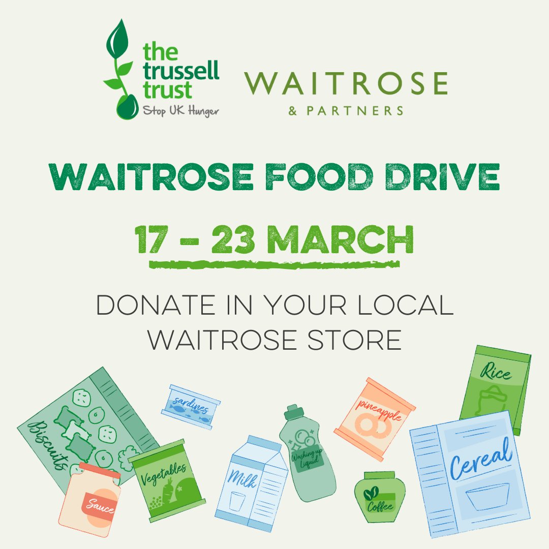 You can donate food and other essential items to us at Meanwood @Waitrose we are here today and every day up to 23rd March Every item you give will make a real difference to people facing hardship in our community. 🥫 Thank you. 💚