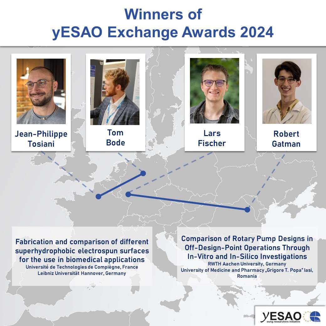 WINNERS OF THE yESAO EXCHANGE AWARD 2024!!

Jean-Philippe Tosiani (France) and Tom Bode (Germany). 

Lars Fischer (Germany) and Robert Gatman (Romania)

Congrats and good luck in this awesome experience!!!