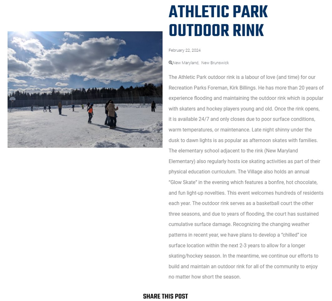 This is exciting! Our Athletic Park Outdoor Rink submission was selected as a winner in the CARHA Hockey outdoor rink contest! We already have plans for the prize! Here is our submission. - MS