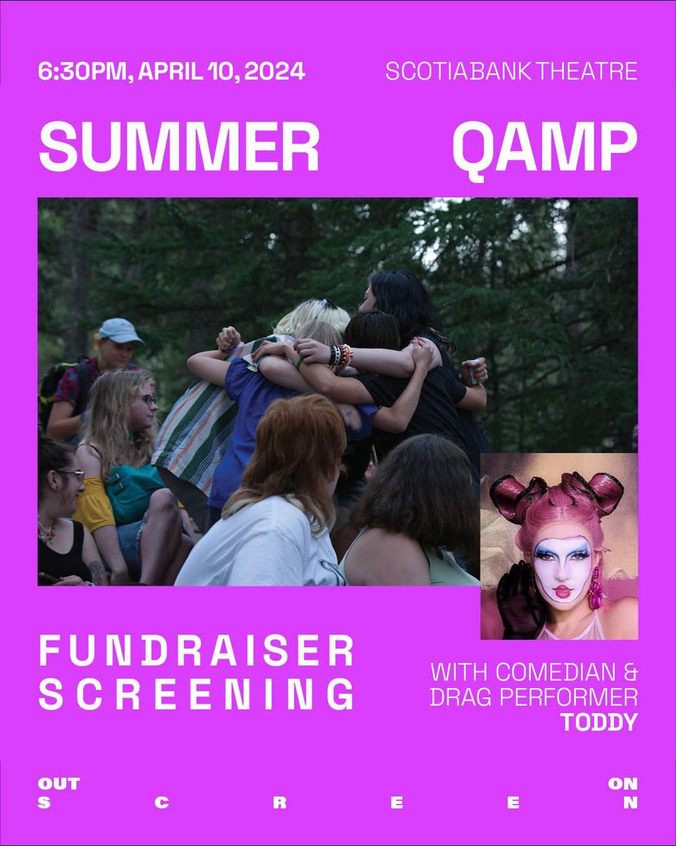 queerfilmfest's tweet photo. Pack your sunscreen and pink hair dye, because we’re taking you to ☀️ Summer Qamp ☀️ for our spring fundraiser screening with drag performances by Toddy!

Wednesday, April 10, 2024, 6:30PM
Scotiabank Theatre, 900 Burrard St

Tickets ➡️ https://t.co/iYsay8sf5m https://t.co/zq0ZKInL3M