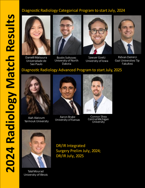 Happy #MatchDay2024! We are excited to have matched these amazing #FutureRadRes, and we look forward to having them join our Radiology family. Thanks also to everyone who contributed to making this a successful interview season! #Match2024 #RadRes 🖤💛🎉