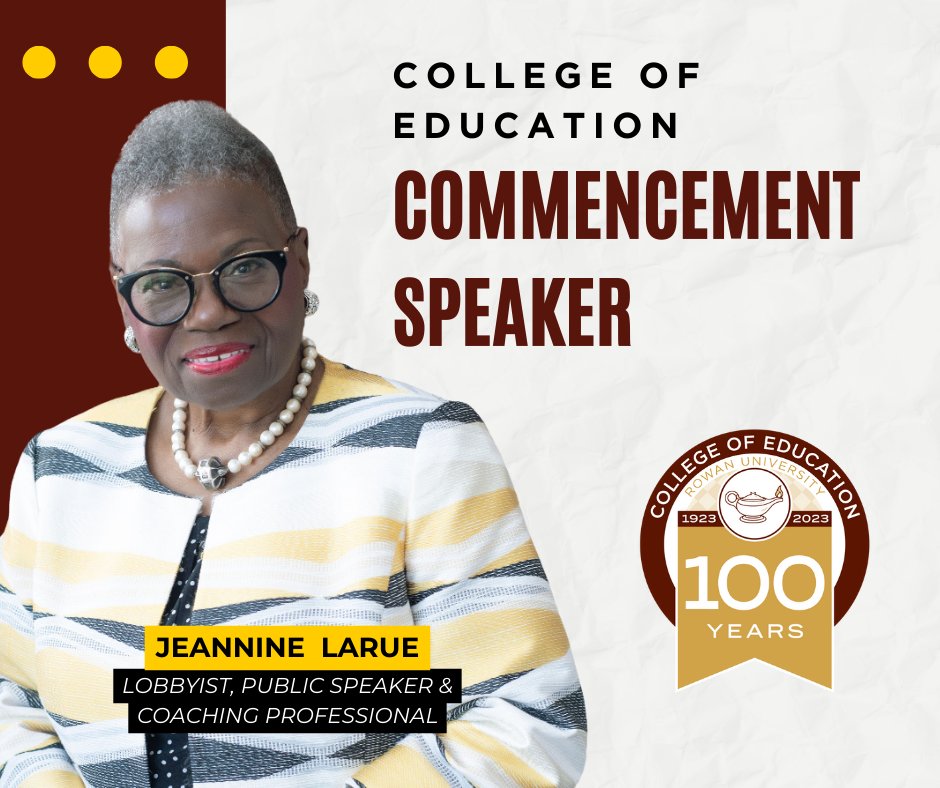 We are thrilled to announce that Jeannine LaRue, a champion for education and lifelong learner, will be our 2024 Commencement speaker! Join us in welcoming Ms. LaRue as she inspires our graduating class on Monday, May 6! #RowanPROUD