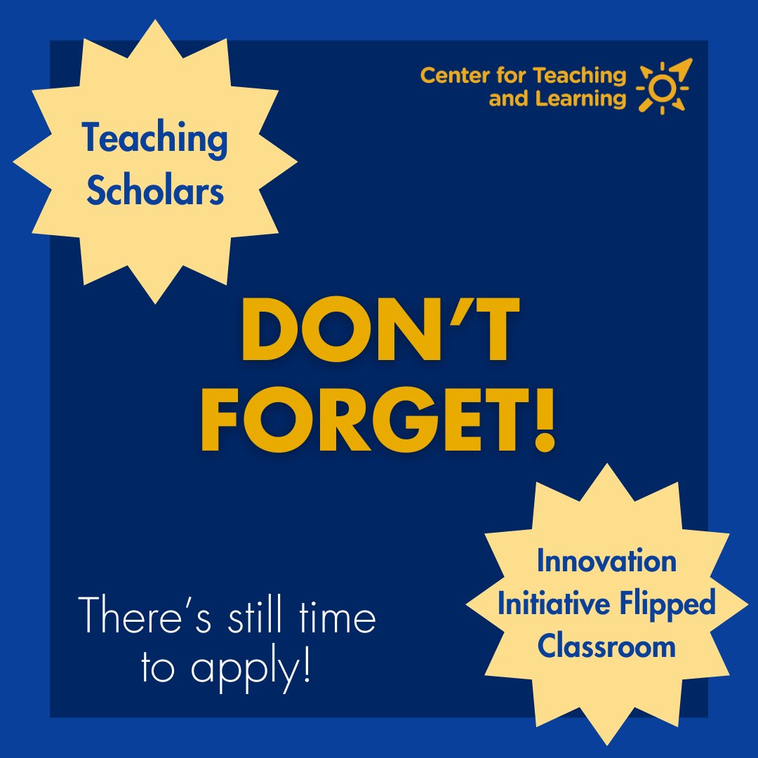 CTLkent's tweet photo. Don't miss your time to apply!  Apply by Monday, March 25th at 8am!
To learn more or apply to Teaching Scholars, visit: https://t.co/xpvaRO5bwF
To learn more or apply to Innovation Initiative Flipped Classroom, visit: https://t.co/v4mOCkPlqf https://t.co/ryS8NH79US