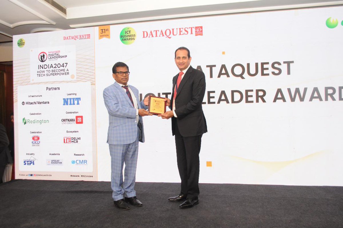 Delighted to receive the Award of “DataQuest Digital Leader Award” at a glittering event during the ‘31st edition DQ Digital Leadership Conclave & Awards’ held in India Habitat Centre, New Delhi.  I sincerely thanks the Jury and the DQ team for this honour. 
#digitalleadership