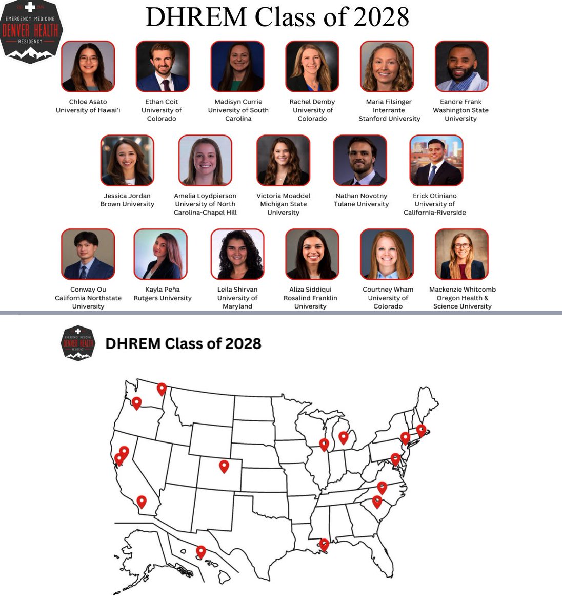 DenverEMed's tweet image. We are thrilled to welcome these exceptional physicians-DHREM Class of 2028! Each of them impressed us with their achievements, commitment, and humanity-we cannot wait to meet them.
 #ThisIsDenverEM
#Thankful