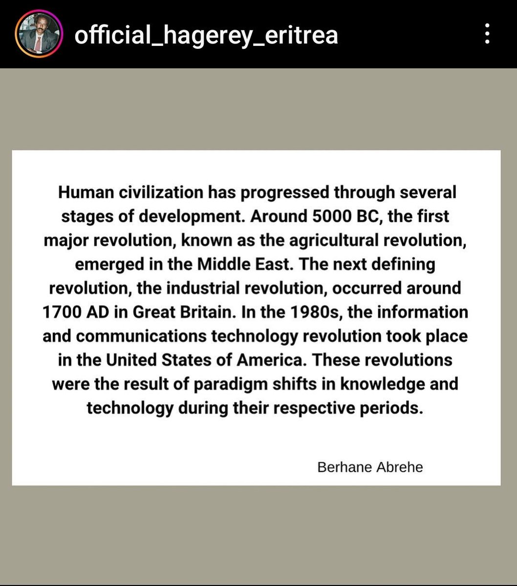 berhane_abrehe's tweet photo. How do you do define "Revolution"? 

Snippet from #EritreaMyNation by #BerhaneAbrehe
Revolution is a paradigm shift that enables progress from one stage to a new one within a relatively short span of time. https://t.co/tR4WQXBBCG