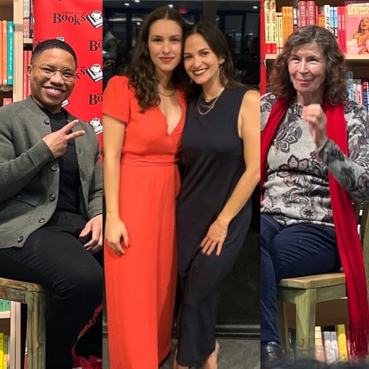 Had the loveliest chat w/ @MargotLivesey at @PorterSqBooks for BROUGHTUPSY! Massive shoutout to @melmogollon & Vanessa for making the trek to come out & support 🥹🫶🏾 (Yes, I photoshopped this cause we forgot to take a group photo. Yes, I know it is cringe—but I still love it!)