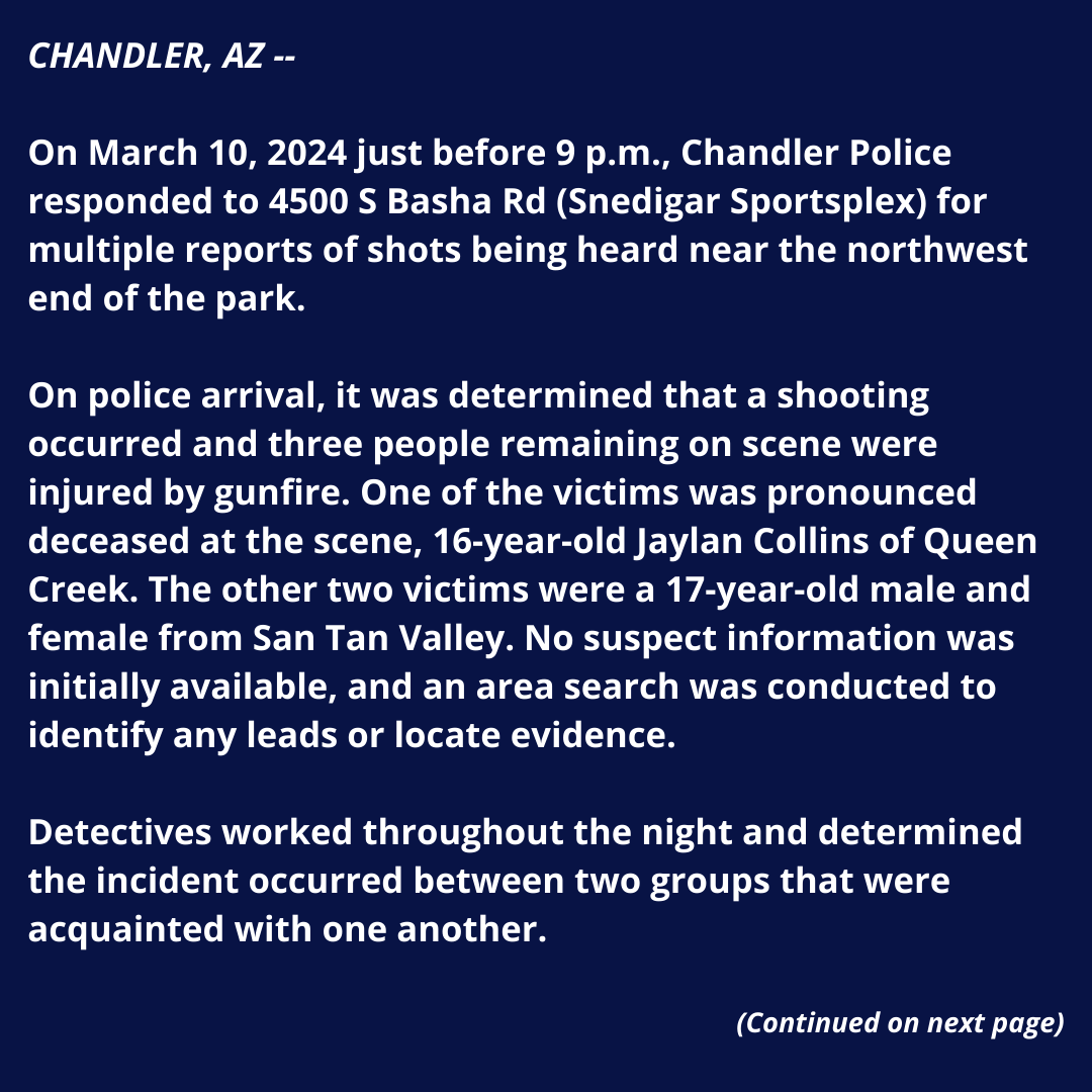 ChandlerPolice's tweet photo. MEDIA RELEASE -- Chandler Police Make Arrest in Homicide Investigation

@cityofchandler @SilentwitnessAZ 

#ChandlerPD #ChandlerAZ https://t.co/eOMdPtllh4