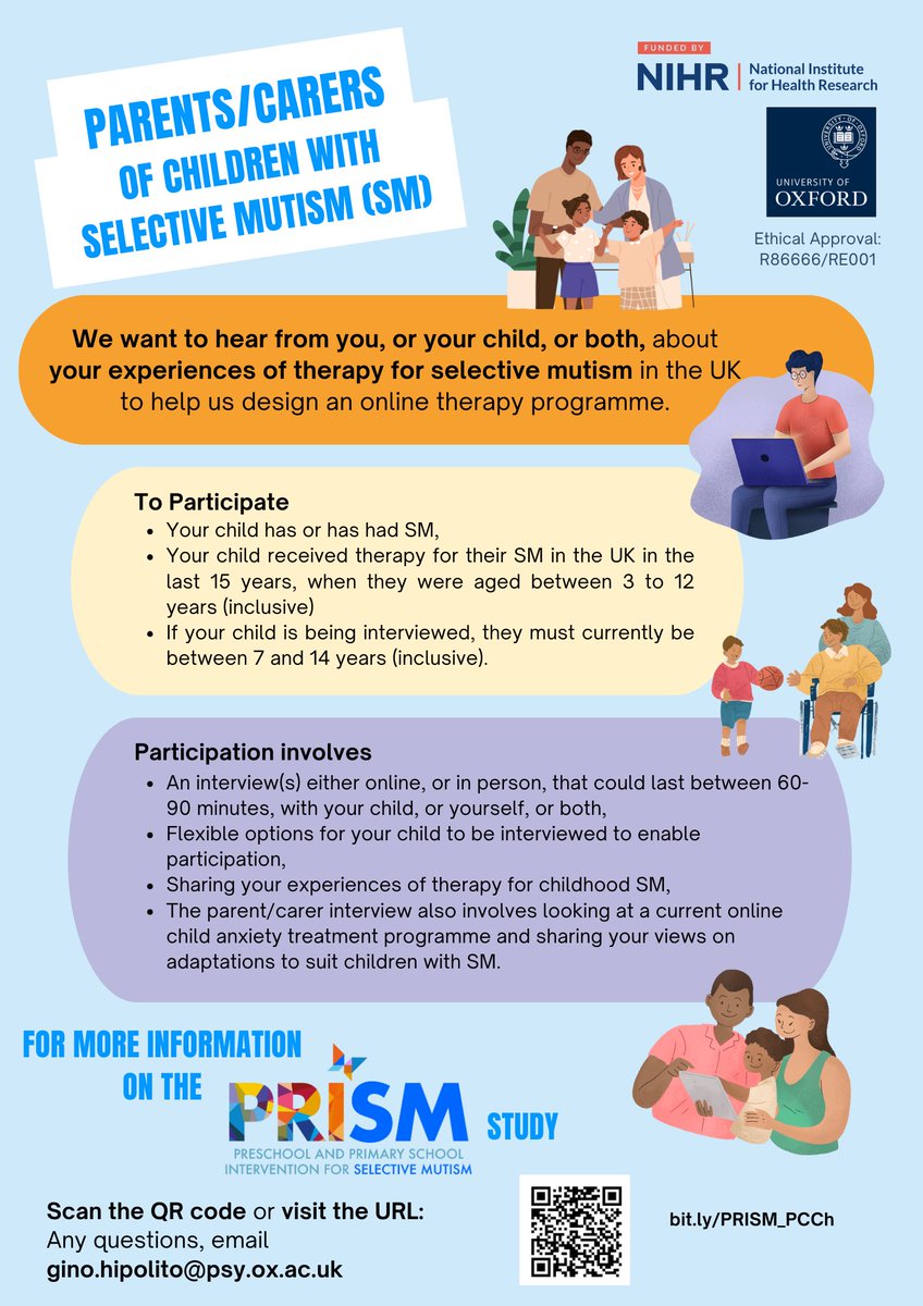 📣 Parents/Carers of children with #SelectiveMutism #SituationalMutism !!! We would love to hear from you, or your child, or both, about your experiences of therapy for SM in the UK to help us design an online therapy programme. See flyer for info 👇🏼