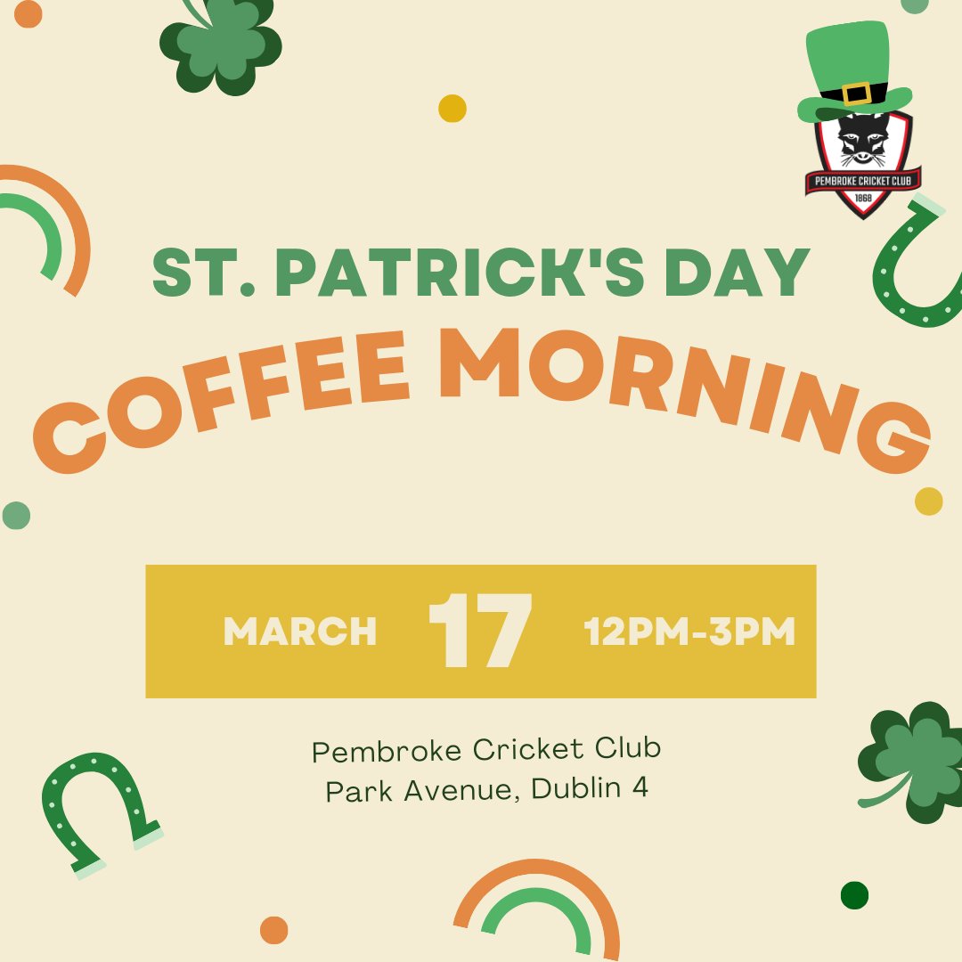 ☘️ St Patrick's Day Coffee Morning ☘️ Join us for our annual St Patrick's Day Coffee Morning as we celebrate the approaching season ☕ Plenty of coffee, cakes and chats 🍰 Come join us!