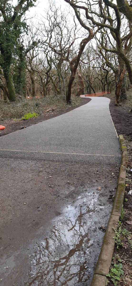 thanecsltd's tweet photo. What a week, managed  to dodge the heavy rain enough to get this active travel path through Coed Bach Park, Pontarddulais surfaced with KBI flexipave. Let's hope for some nice weather so people can benefit from the improved access. https://t.co/Ioi7w8gqH9